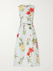 Belted floral-print faille midi dress