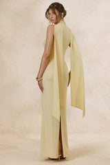 True Icon | Lemon Satin High-Neck Maxi Slip Dress With Sash