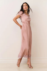 Taylis Satin Lace Maxi Dress - PINK NUDE