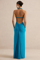 Elirae | Cobalt Asymmetric-Neck Maxi Dress With Twist Strap And Front High Split