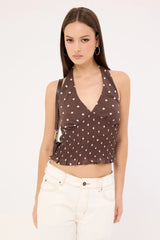 Perfect Stranger Polka Wish Halter Top Brown