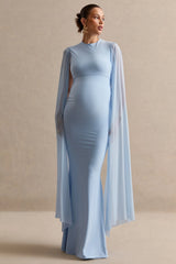 Calitheia | Light Blue Round-Neck Maternity Maxi Dress With Long Floaty Mesh Sleeves