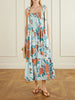 Shirred floral-print cotton midi dress