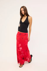 Luck & Trouble Mindy Mesh Floral Maxi Skirt Red