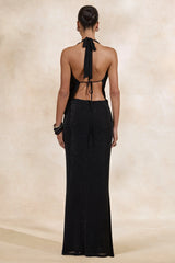 Velia | Black Extreme Plunge-Neck Maxi Dress With Front High Split