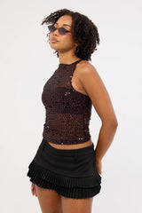 Motel Dudley Vest Top Sequin Knit Coffee