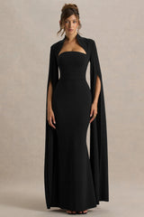Esme | Black Square-Neck Maxi Dress With Cape Sleeves