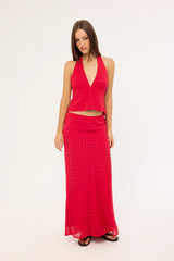 Luck & Trouble Lorelai Polka Halter Top Red Print