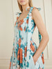 Shirred floral-print cotton midi dress