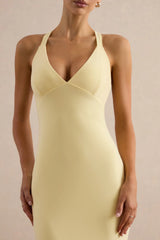 Goldiea | Lemon Halter-Neck Fishtail Maxi Dress