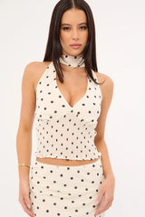 Perfect Stranger Polka Wish Halter Top Cream Print