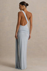 Bonnie | Blue Asymmetric-Neck Maxi Dress With Open-Back