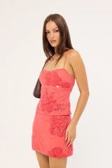 Luck & Trouble Riviera Sequin Mini Skirt Coral