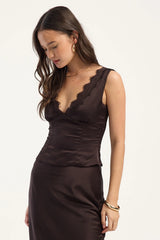 Perfect Stranger Evoke Satin Lace Top Brown