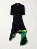 Asymmetric layered printed jersey midi dress