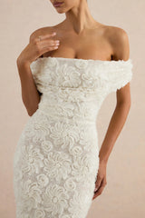 Xara | White Lace Bardot-Neck Maxi Dress