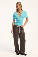 Motel Vernia Plunge Batwing Top Aqua