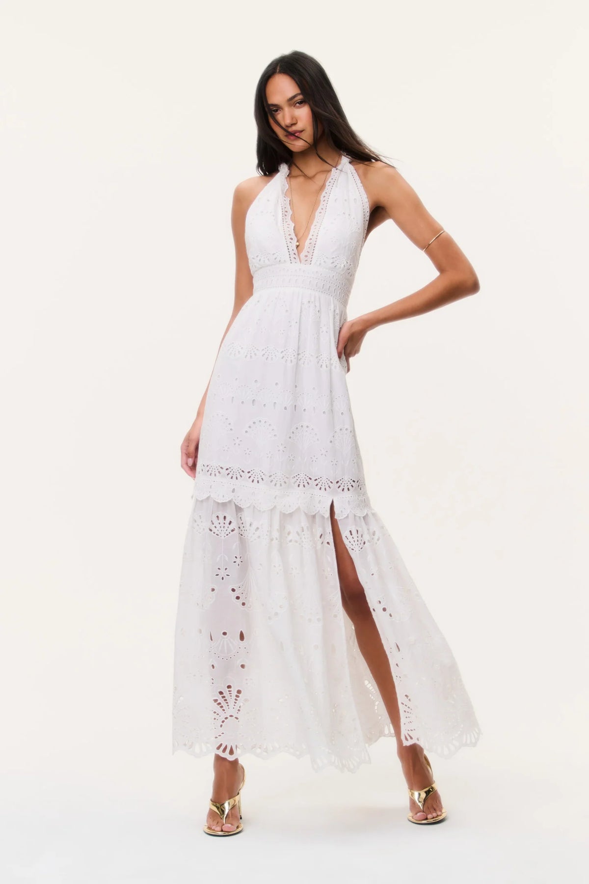 Trix Eyelet Halter Maxi Dress
