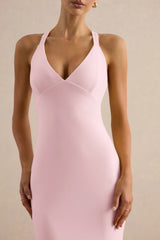 Goldiea | Light Pink Halter-Neck Fishtail Maxi Dress