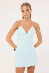 Perfect Stranger Sia Linen Mini Dress Blue