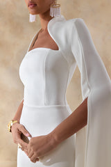 Esme | White Square-Neck Maxi Dress With Cape Sleeves