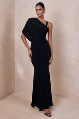 Sylvie | Black Asymmetric-Neck Maxi Dress
