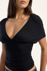 Motel Osari Plunge Batwing Top Black