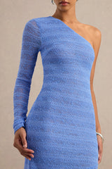 Orabella | Blue Asymmetric-Neck Maxi Dress With Sheer Skirt