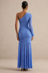 Orabella | Blue Asymmetric-Neck Maxi Dress With Sheer Skirt