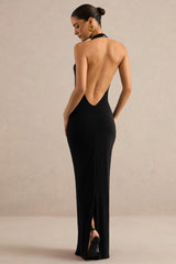 Maristela | Black Plunge-Neck Maxi Dress