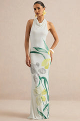 Wilber | Lemon Floral Print High-Neck Maxi Dress