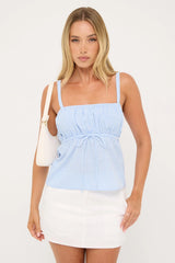 Luck & Trouble Lianna Stripe Gathered Top Blue Stripe