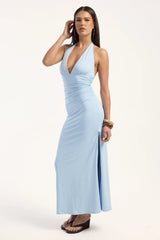 Luck & Trouble Emmy Halter Plunge Maxi Dress Light Blue