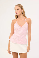 Luck & Trouble Mirabel Halter Cowl Top Pink
