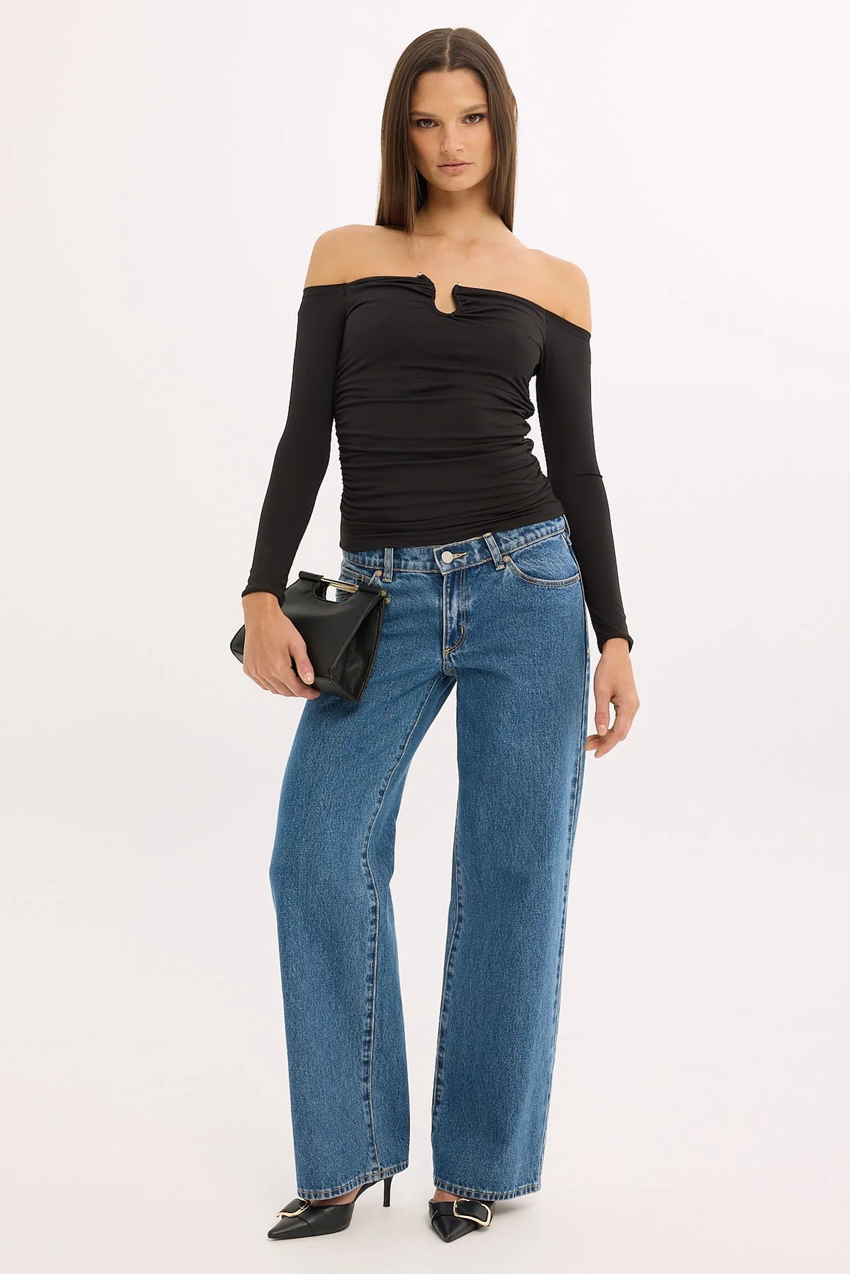 Luck & Trouble Stasia Strapless Long Sleeve Top Black