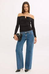 Luck & Trouble Stasia Strapless Long Sleeve Top Black