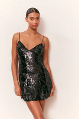 Sabeline Sequin Winding Bow Mini Dress - BLACK