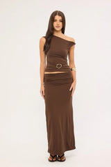 Perfect Stranger Dorian Draped Buckle Top Brown