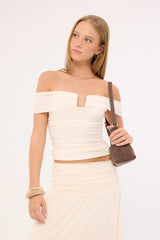 Luck & Trouble Millie Mesh Off Shoulder Top Off White