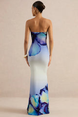 Ceremony | Blue Ombre Floral Print Bandeau Maxi Dress