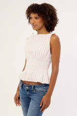 Luck & Trouble Andie Ruched Tie Top Pink Stripe