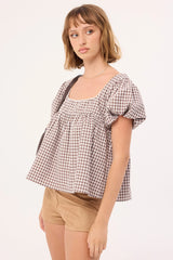 Luck & Trouble Adele Babydoll Top Brown Check