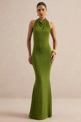Ariosa | Lime High-Neck Maxi Dress With Open Back