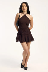 Luck & Trouble Rory Halter Mini Dress Brown