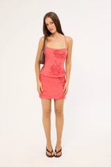 Luck & Trouble Riviera Sequin Lace up Back Top Coral