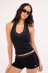 Neovision Coil Eyelet Halter Top Black