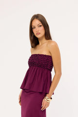 Perfect Stranger Jada Frill Strapless Top Plum