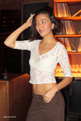 Lioness Arena 3/4 V Neck Top Cream
