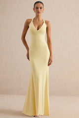 Goldiea | Lemon Halter-Neck Fishtail Maxi Dress