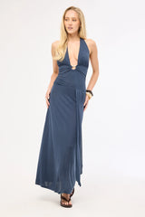 Motel Ryoko Maxi Dress Cupro Ocean Storm
